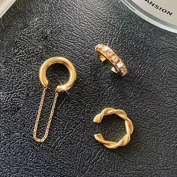 Gold Chain Non Piercing Rhinestone Star Clip on Earring Cartilage Jewelryt Gift - Picture 5 of 6